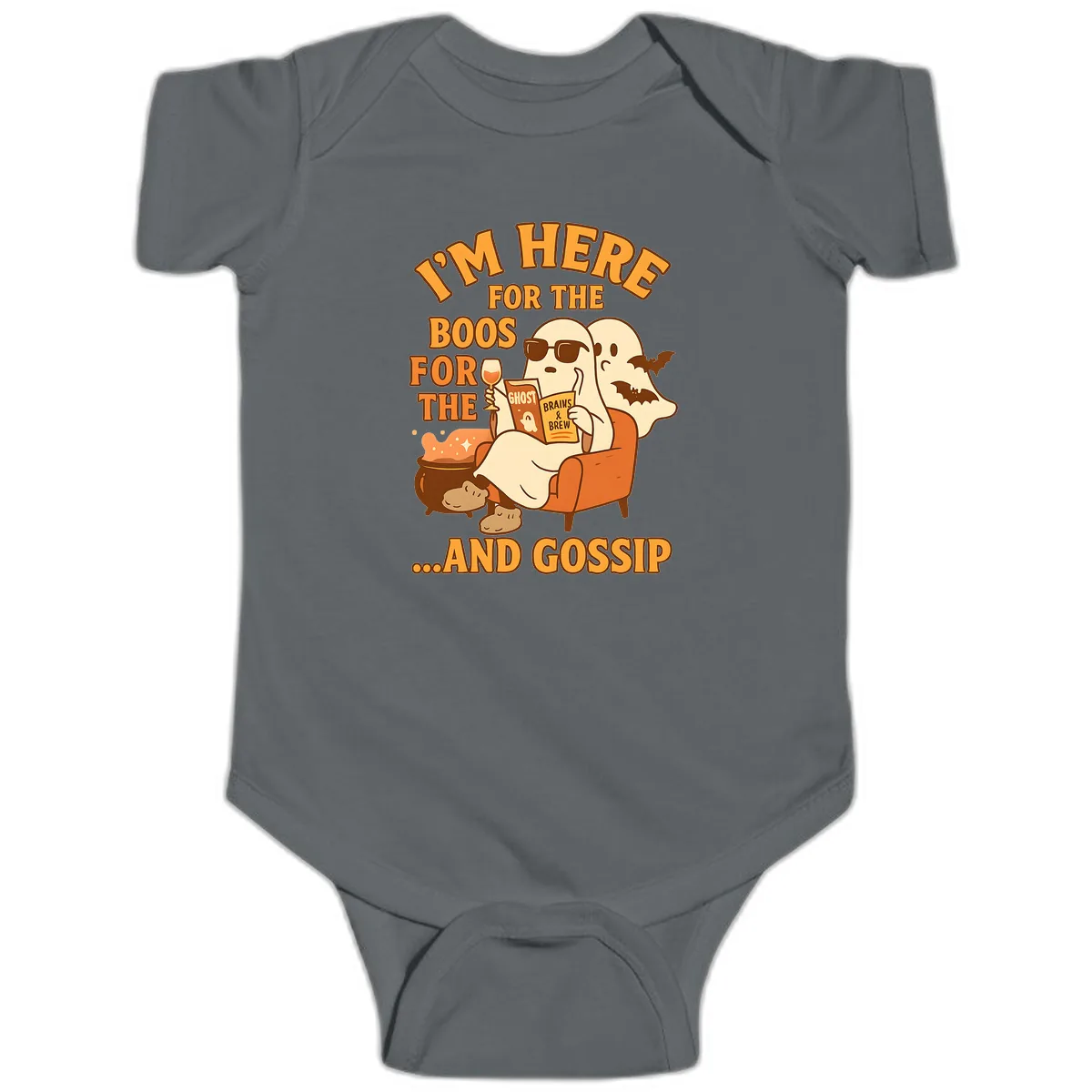 I'm Here For The Boos And Gossip Baby Onesie in Charcoal