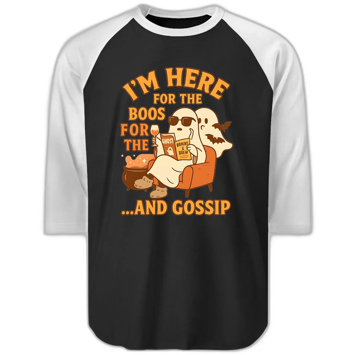 I'm Here For The Boos And Gossip Raglan 3/4 in Black White