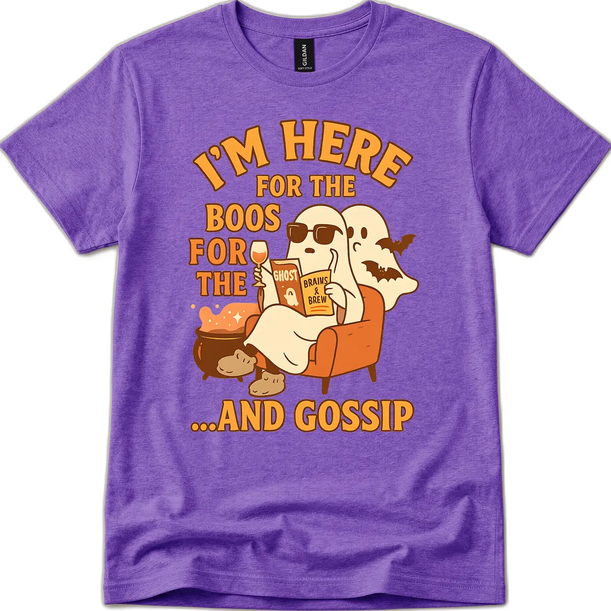 I'm Here For The Boos And Gossip T-Shirt in Heather Purple