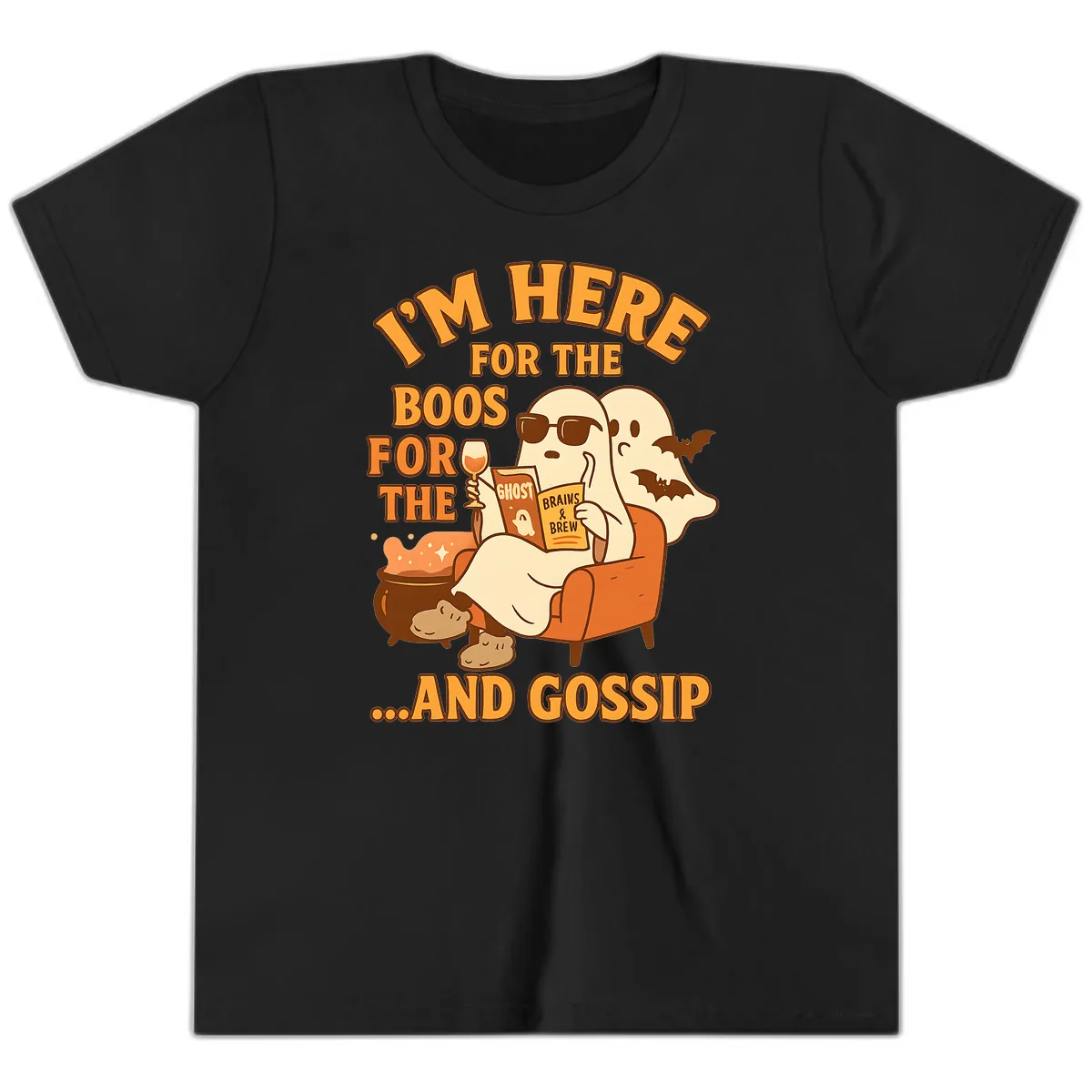 I'm Here For The Boos And Gossip Youth T-Shirt in Black
