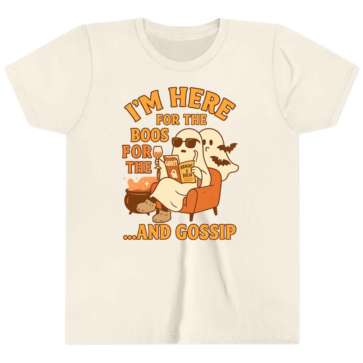 I'm Here For The Boos And Gossip Youth T-Shirt in Natural