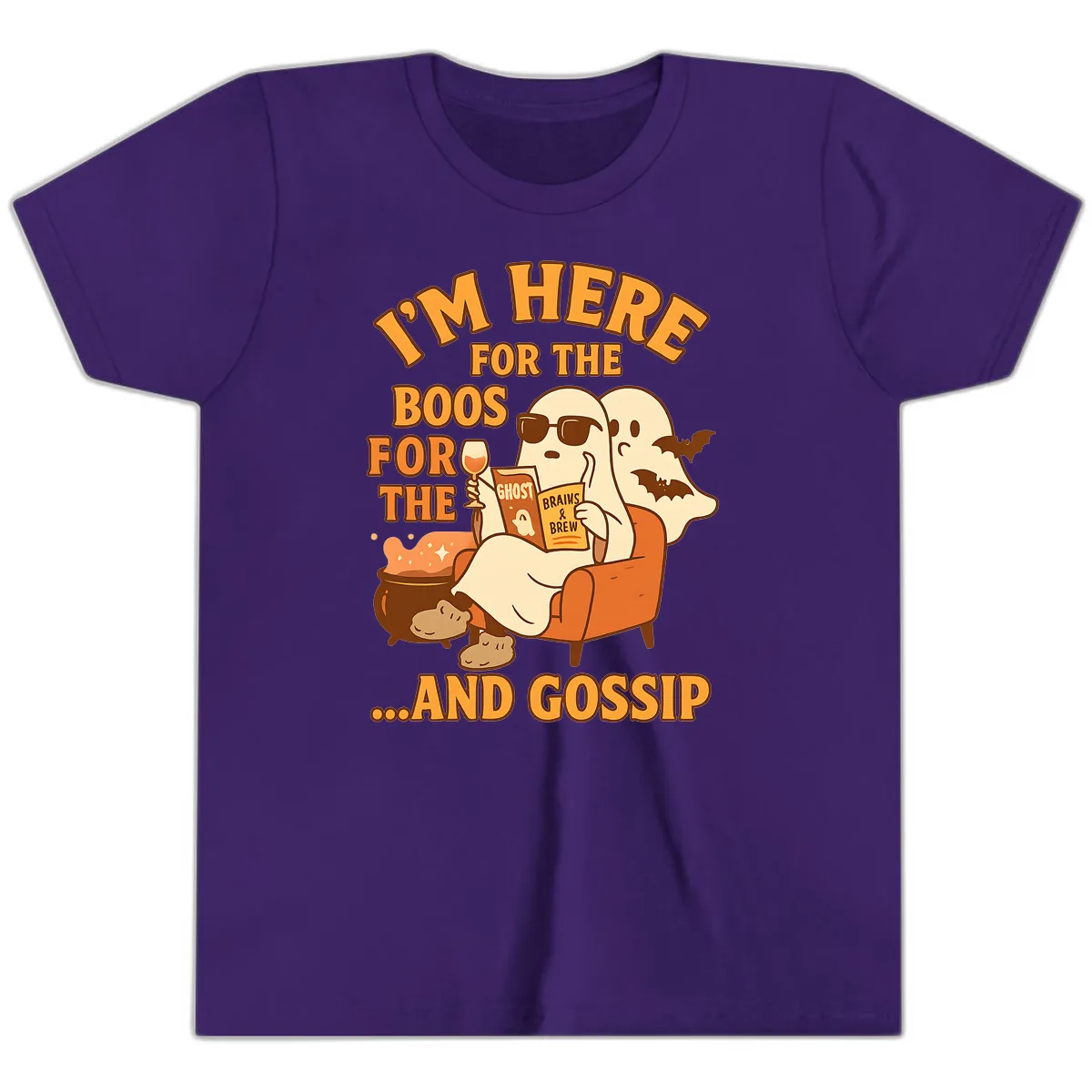 I'm Here For The Boos And Gossip Youth T-Shirt in Team Purple