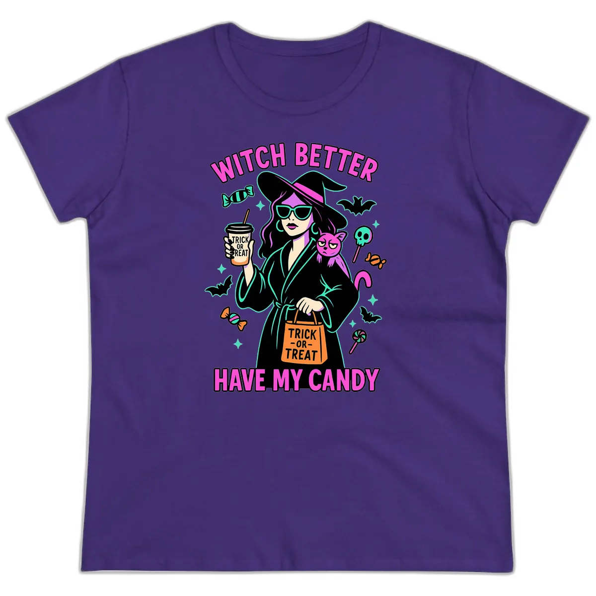 Witch Better Have My Candy Halloween Ladies Tee in Purple