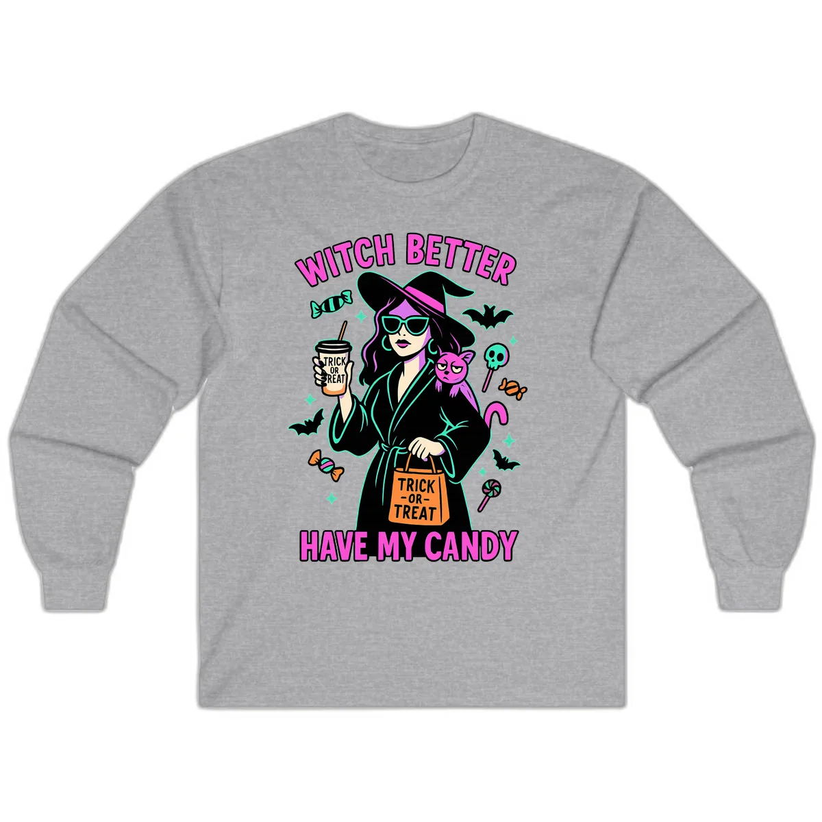 Witch Better Have My Candy Halloween Long Sleeve in Sport Grey