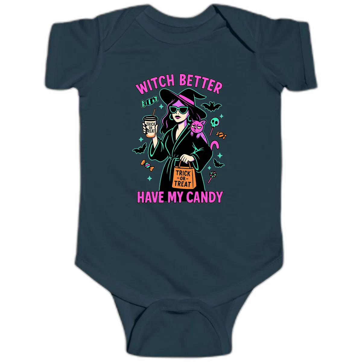 Witch Better Have My Candy Halloween Baby Onesie in Navy