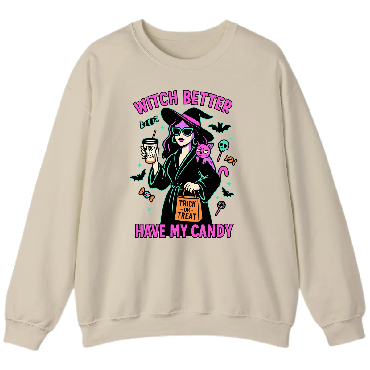 Witch Better Have My Candy Halloween Sweatshirt in Sand