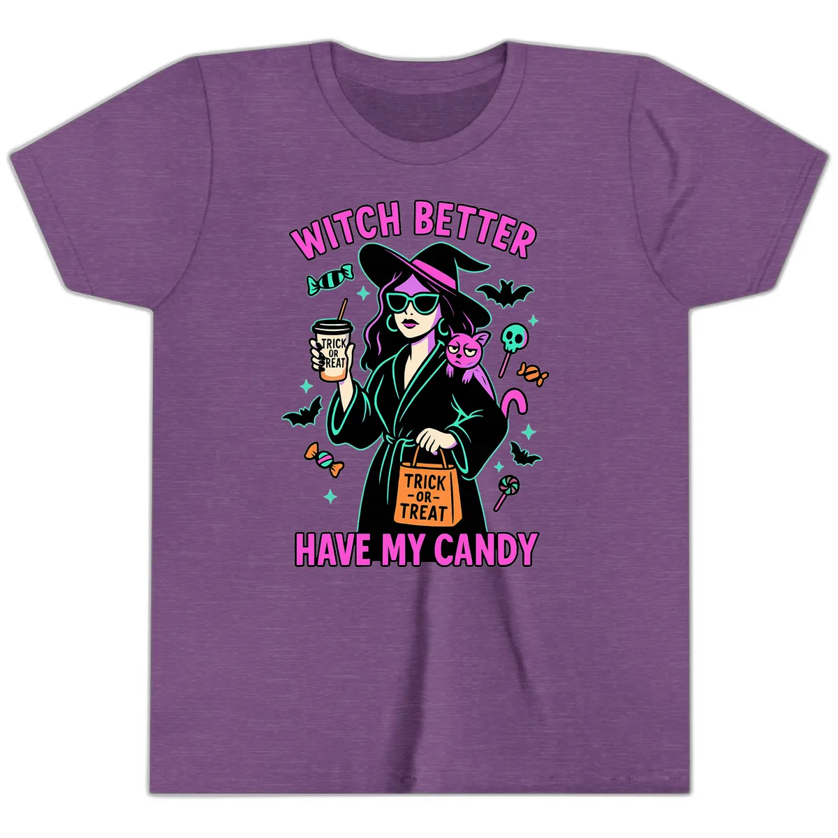 Witch Better Have My Candy Halloween Youth T-Shirt in Heather Team Purple