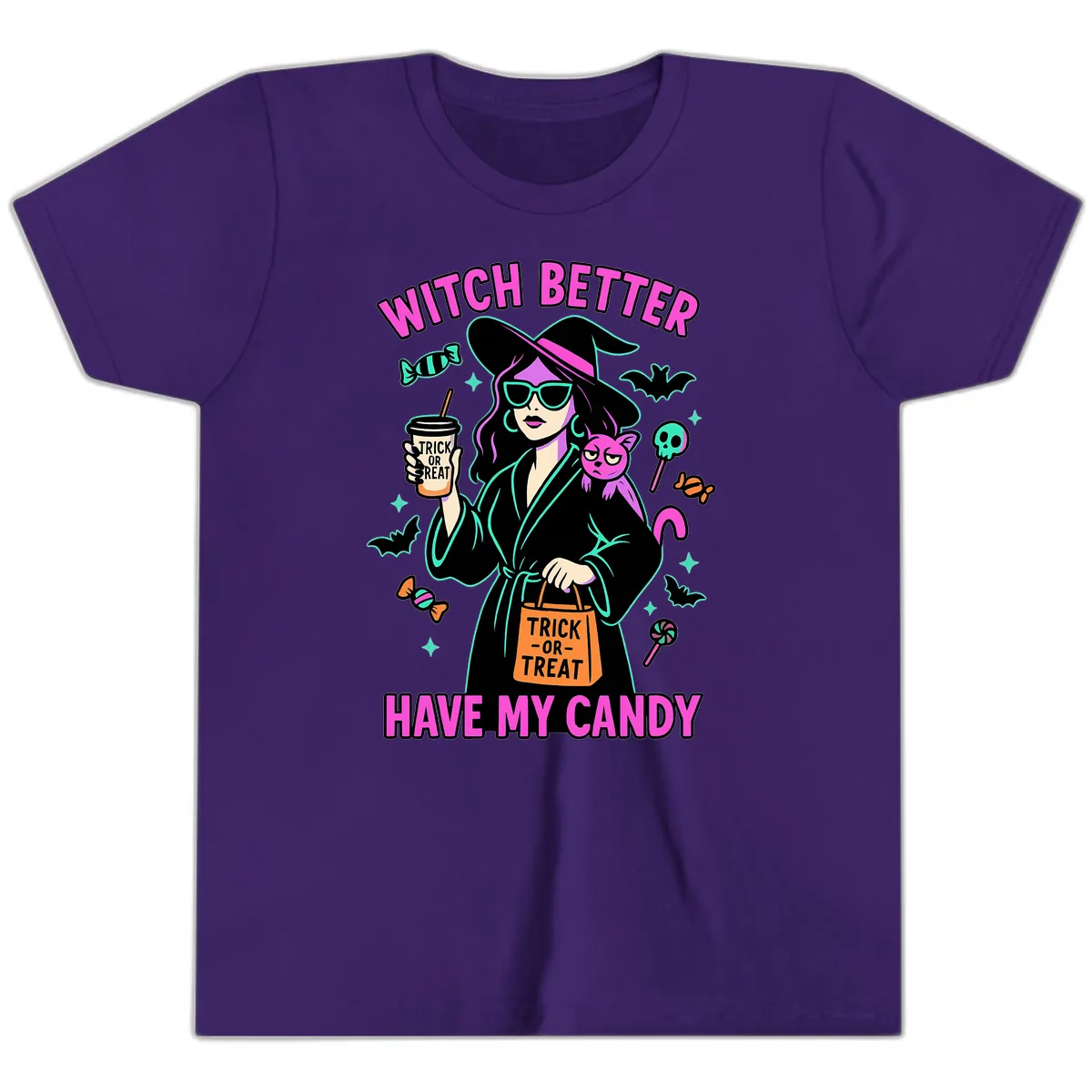 Witch Better Have My Candy Halloween Youth T-Shirt in Team Purple