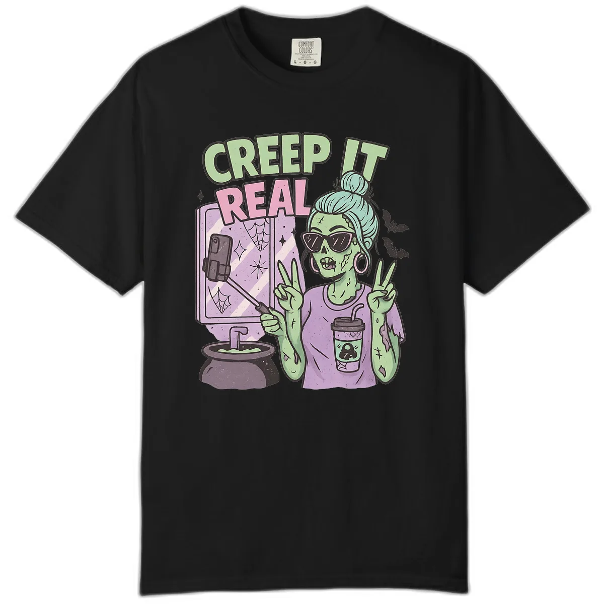 Creep It Real Zombie Selfie Comfort Color in Black