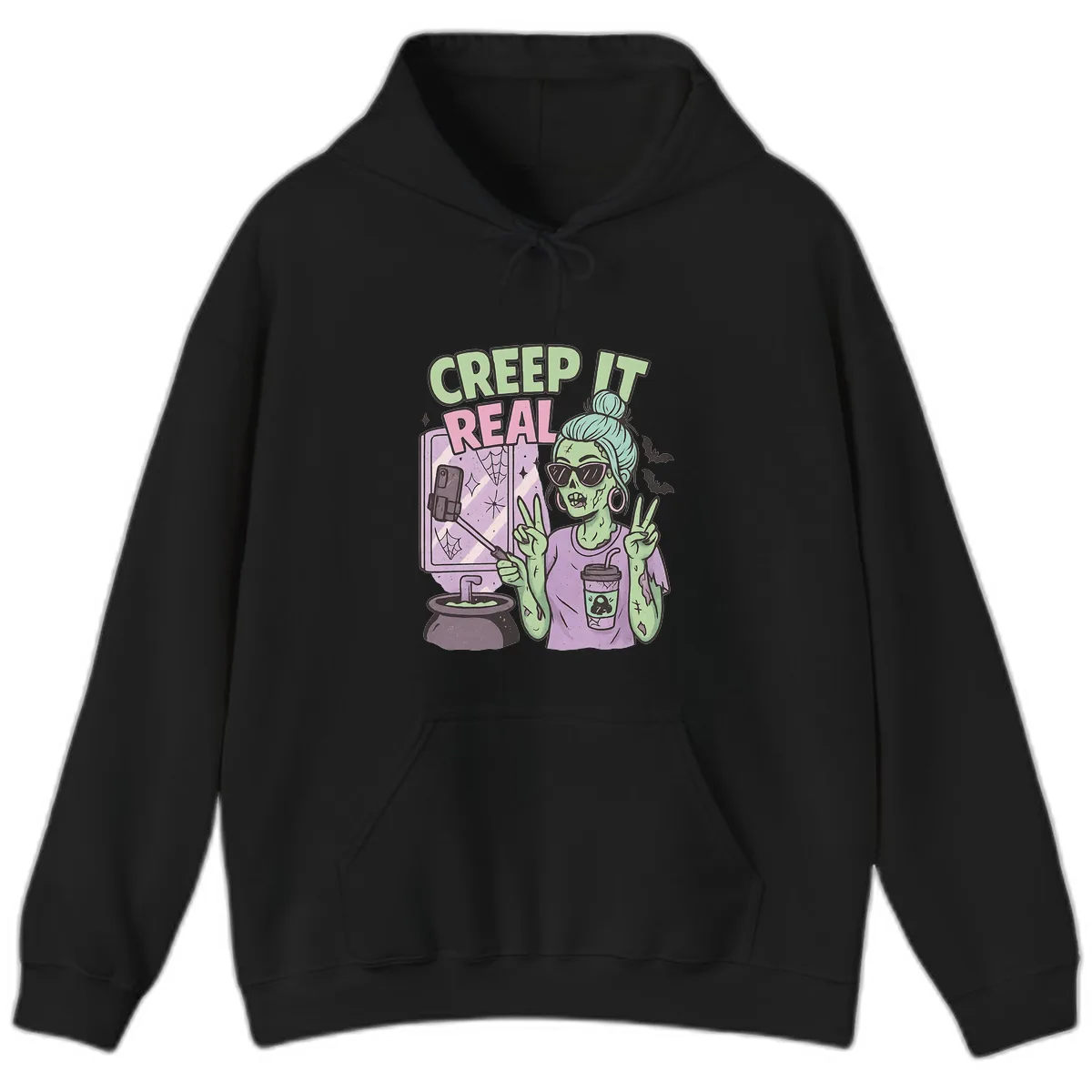 Creep It Real Zombie Selfie Hoodie in Black
