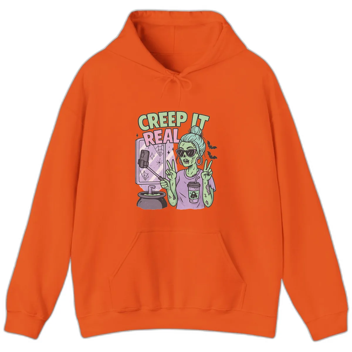 Creep It Real Zombie Selfie Hoodie in Orange