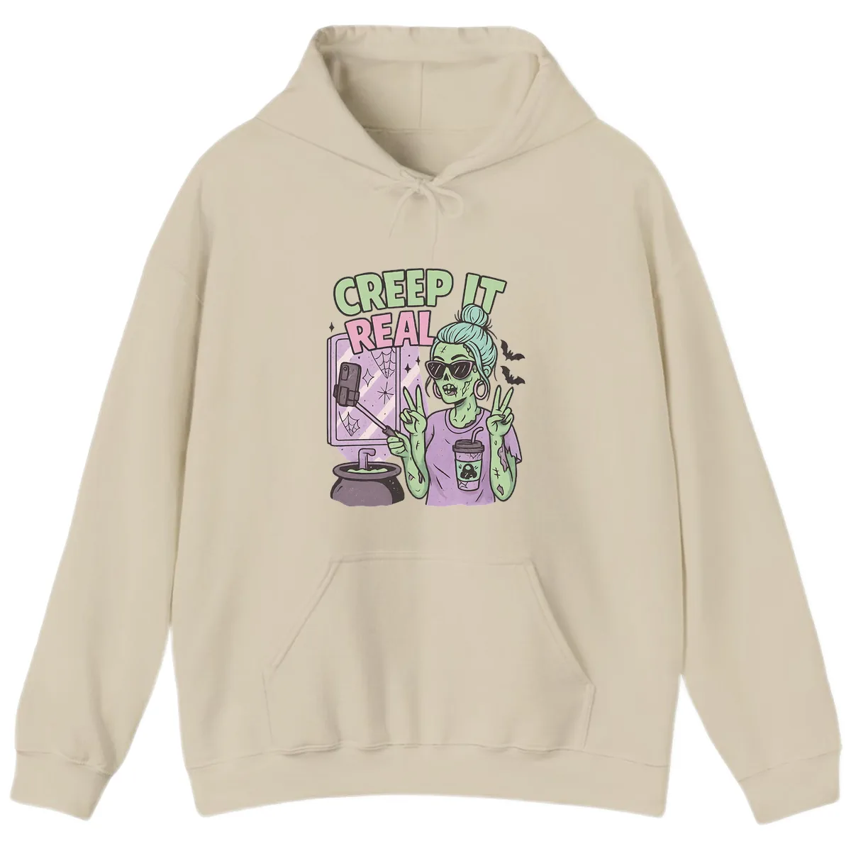 Creep It Real Zombie Selfie Hoodie in Sand