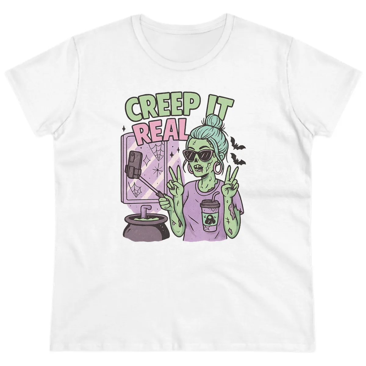 Creep It Real Zombie Selfie Ladies Tee in White