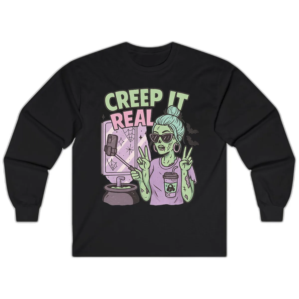 Creep It Real Zombie Selfie Long Sleeve in Black