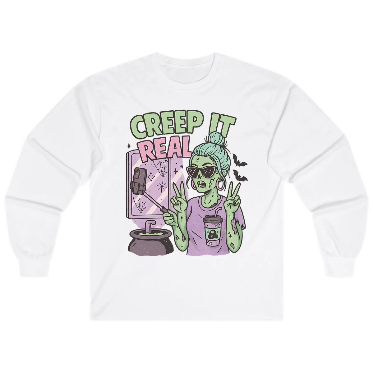 Creep It Real Zombie Selfie Long Sleeve in White