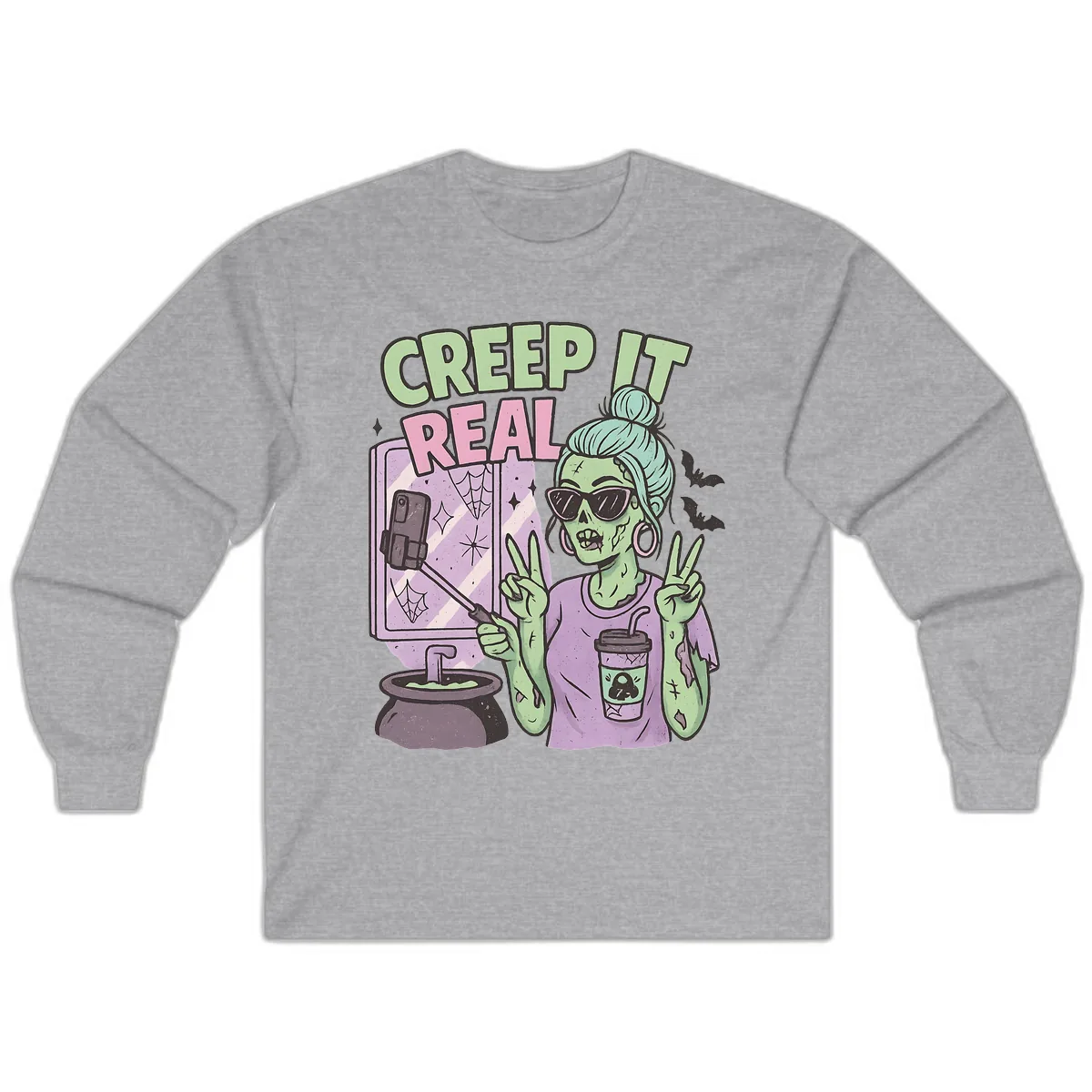 Creep It Real Zombie Selfie Long Sleeve in Sport Grey