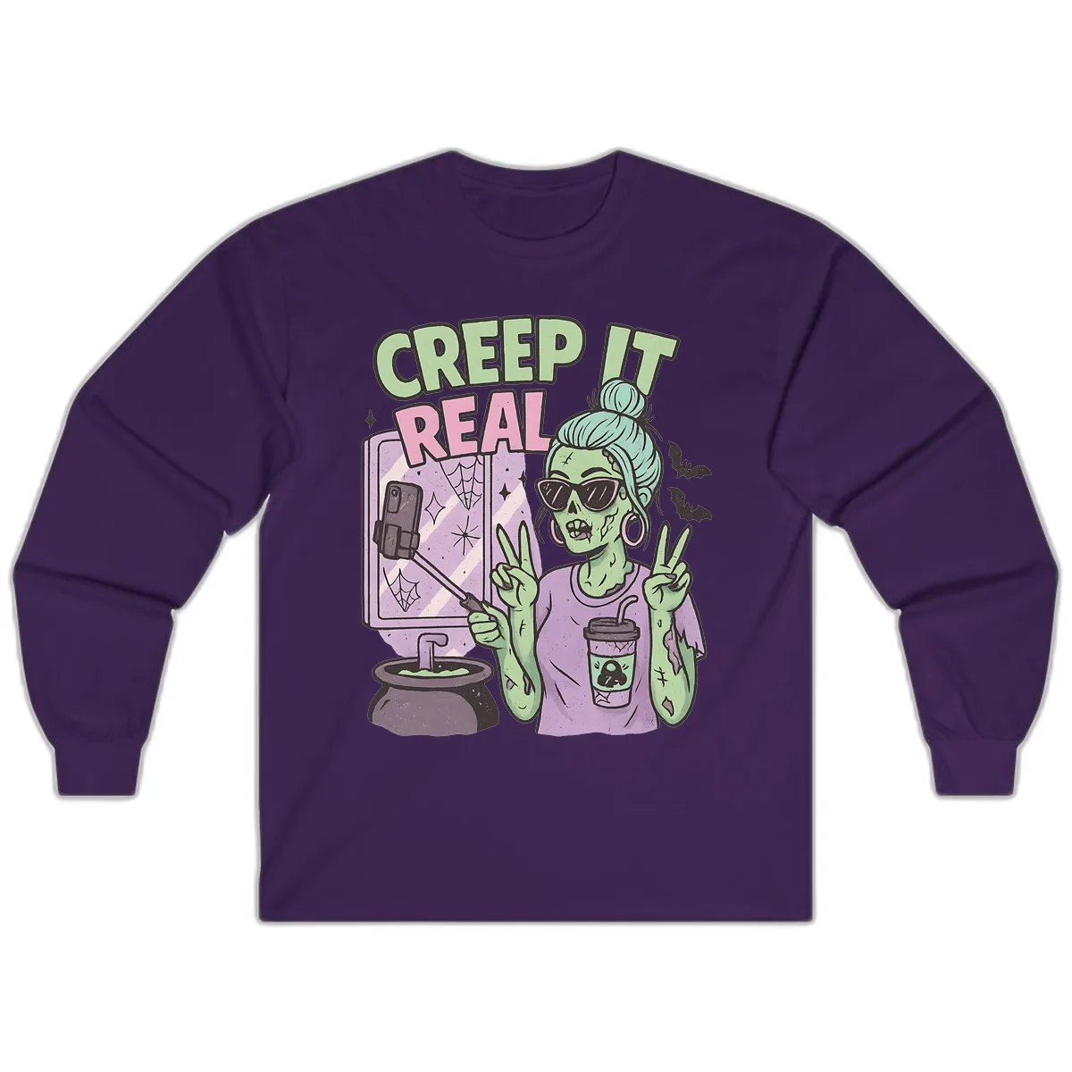 Creep It Real Zombie Selfie Long Sleeve in Purple