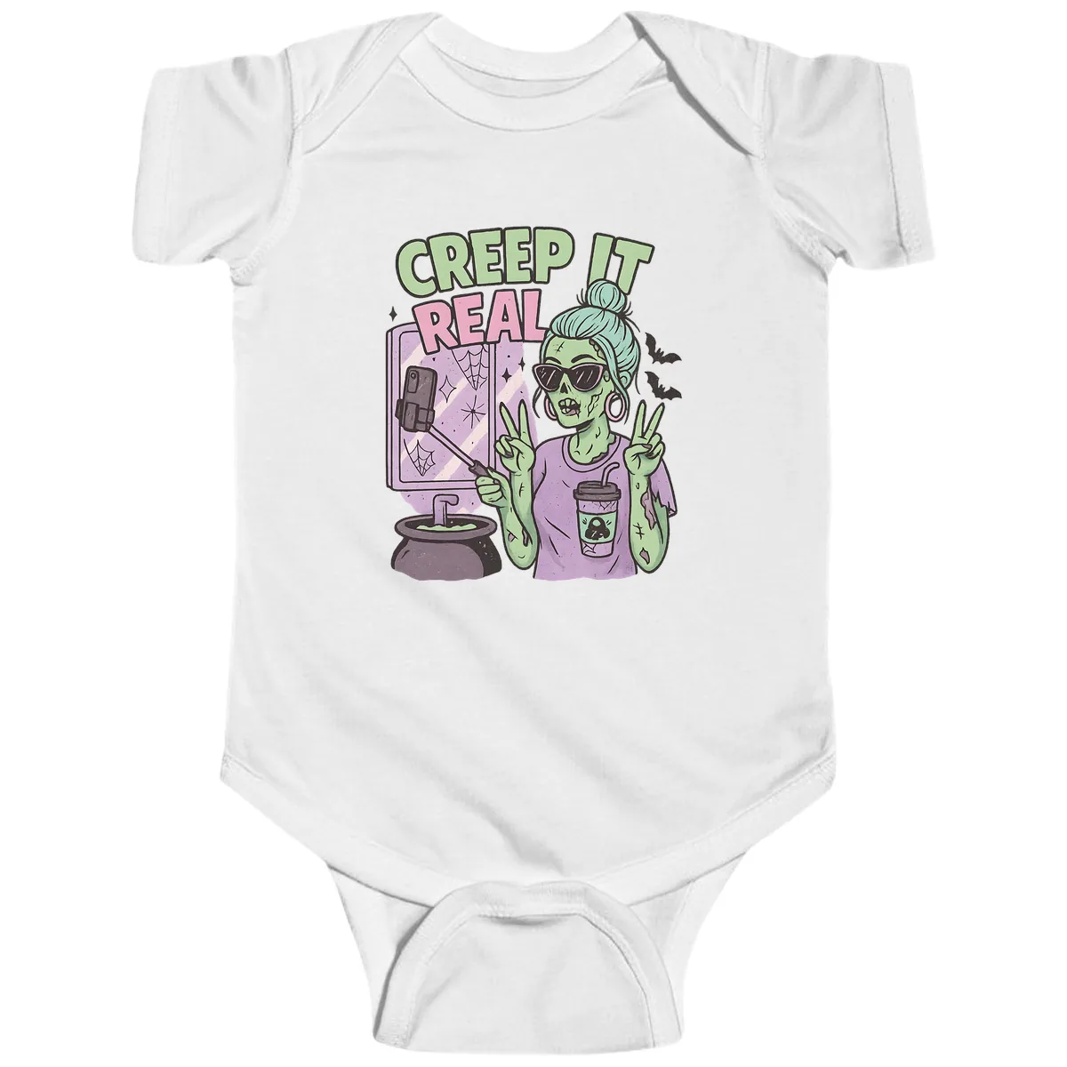 Creep It Real Zombie Selfie Baby Onesie in White
