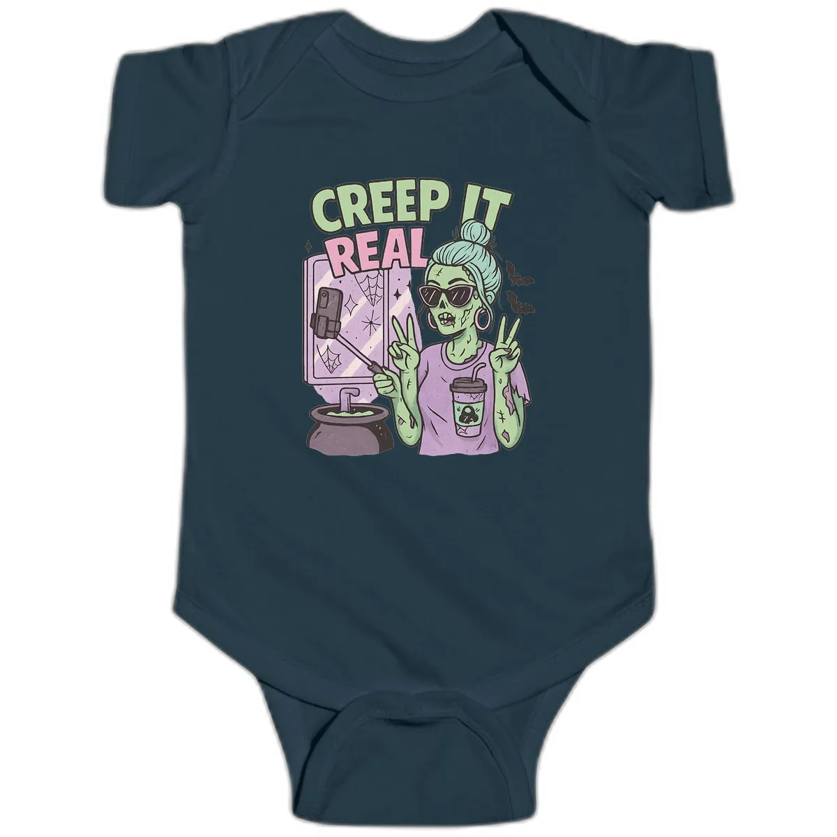 Creep It Real Zombie Selfie Baby Onesie in Navy