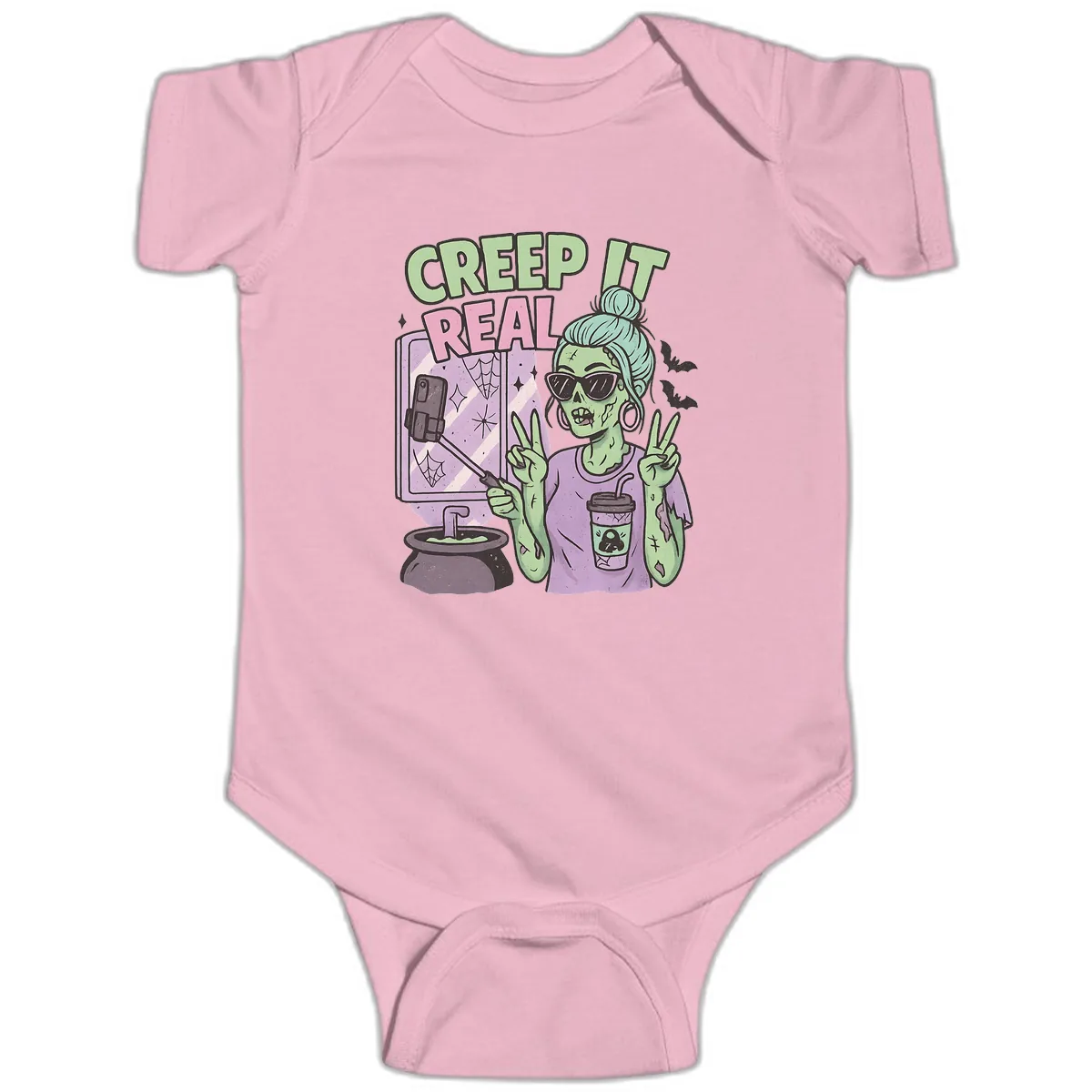 Creep It Real Zombie Selfie Baby Onesie in Pink