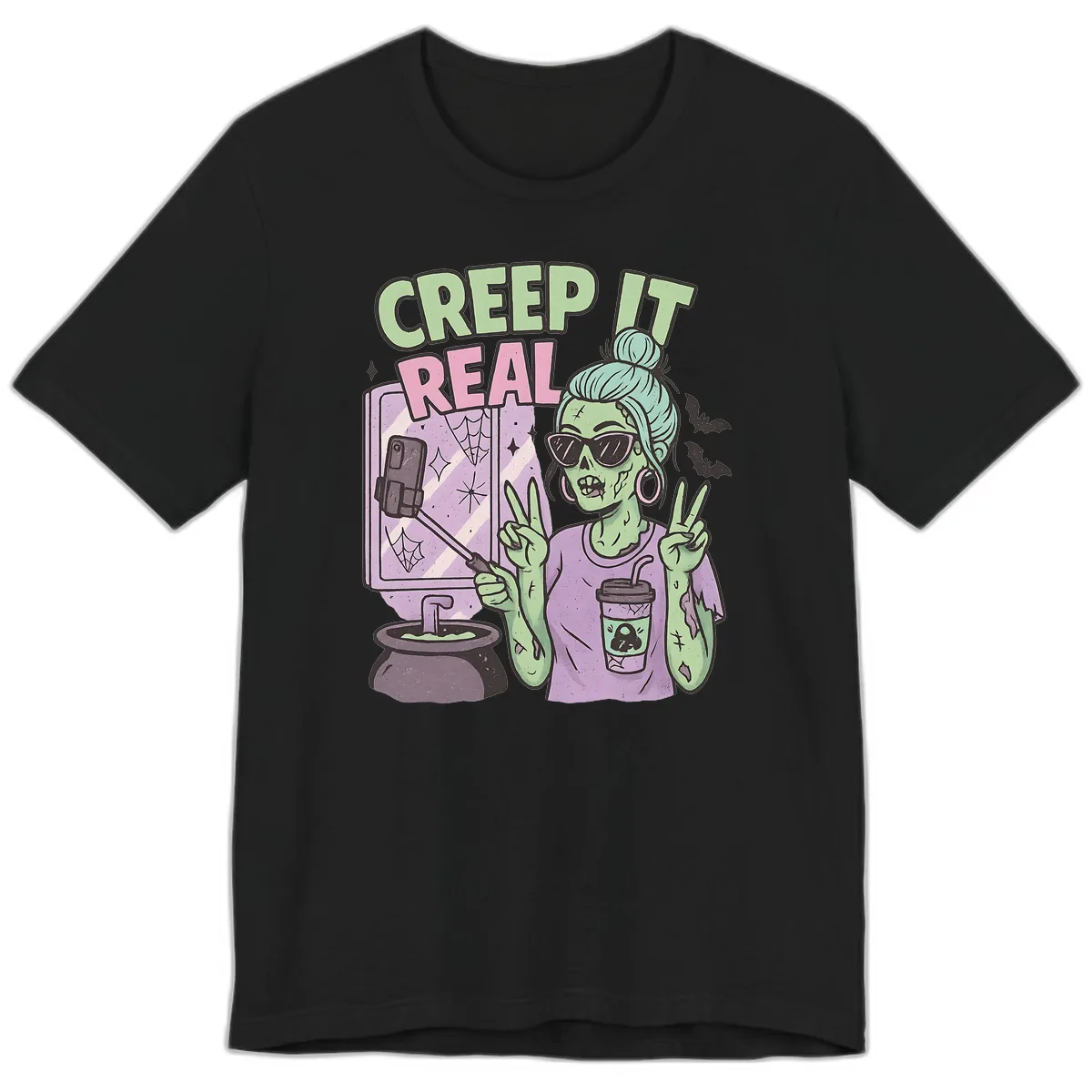 Creep It Real Zombie Selfie Premium T-Shirt in Black