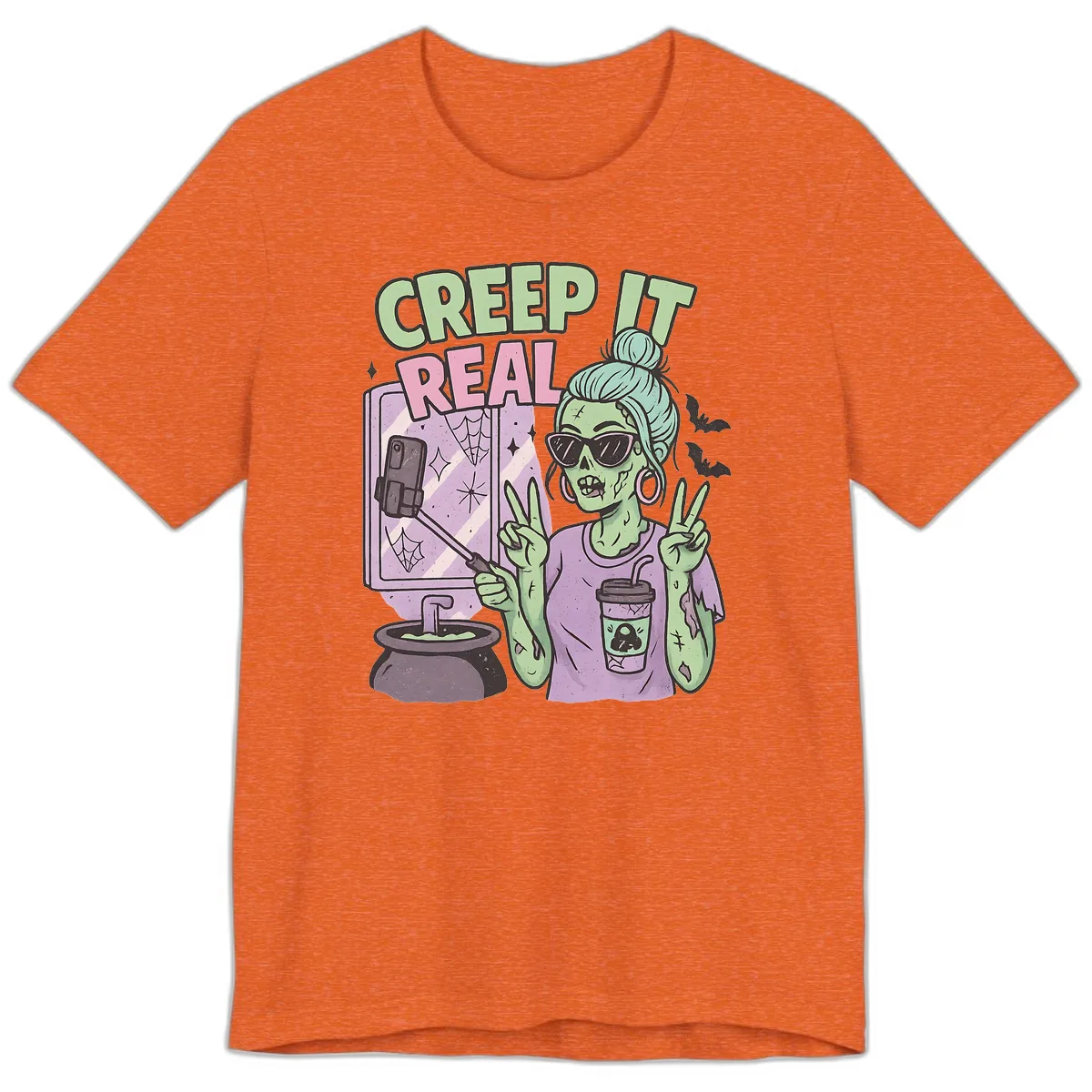 Creep It Real Zombie Selfie Premium T-Shirt in Heather Orange