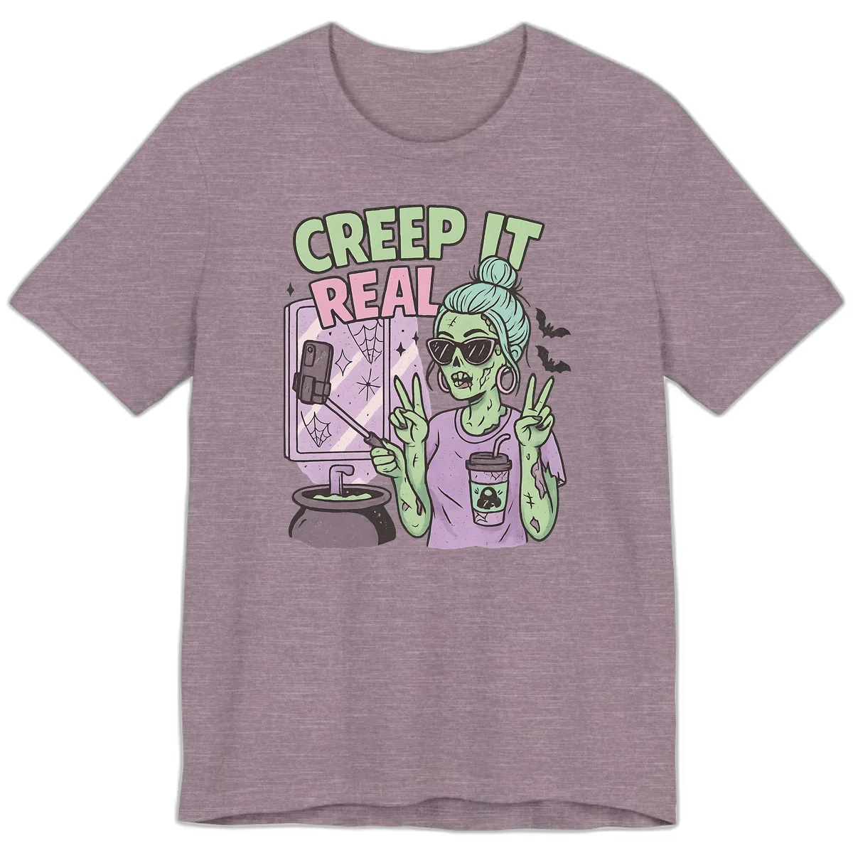 Creep It Real Zombie Selfie Premium T-Shirt in Heather Purple