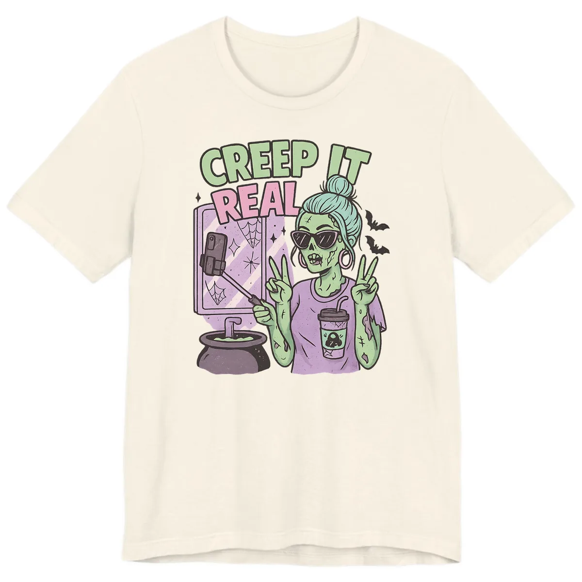 Creep It Real Zombie Selfie Premium T-Shirt in Natural
