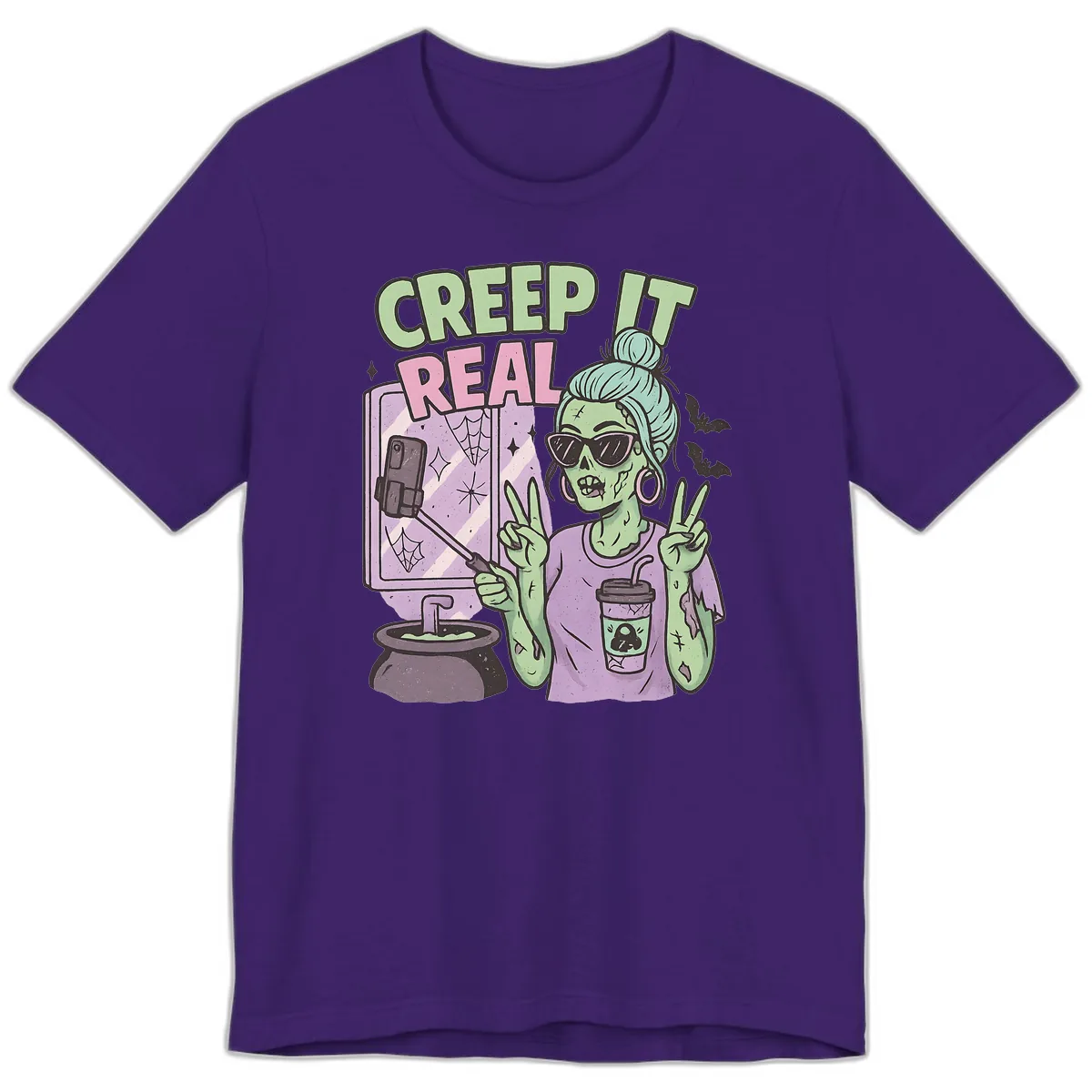 Creep It Real Zombie Selfie Premium T-Shirt in Team Purple