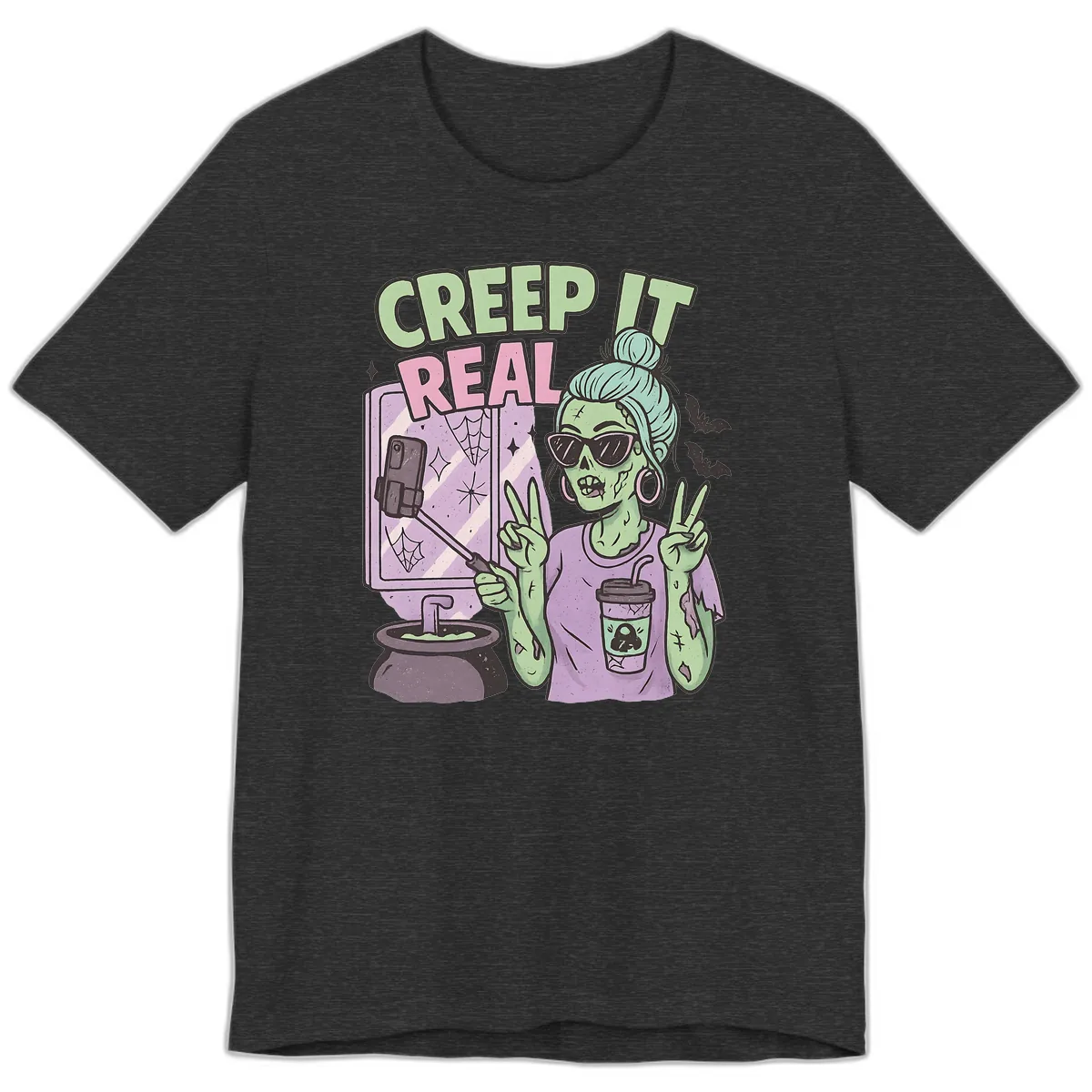Creep It Real Zombie Selfie Premium T-Shirt in Dark Grey Heather