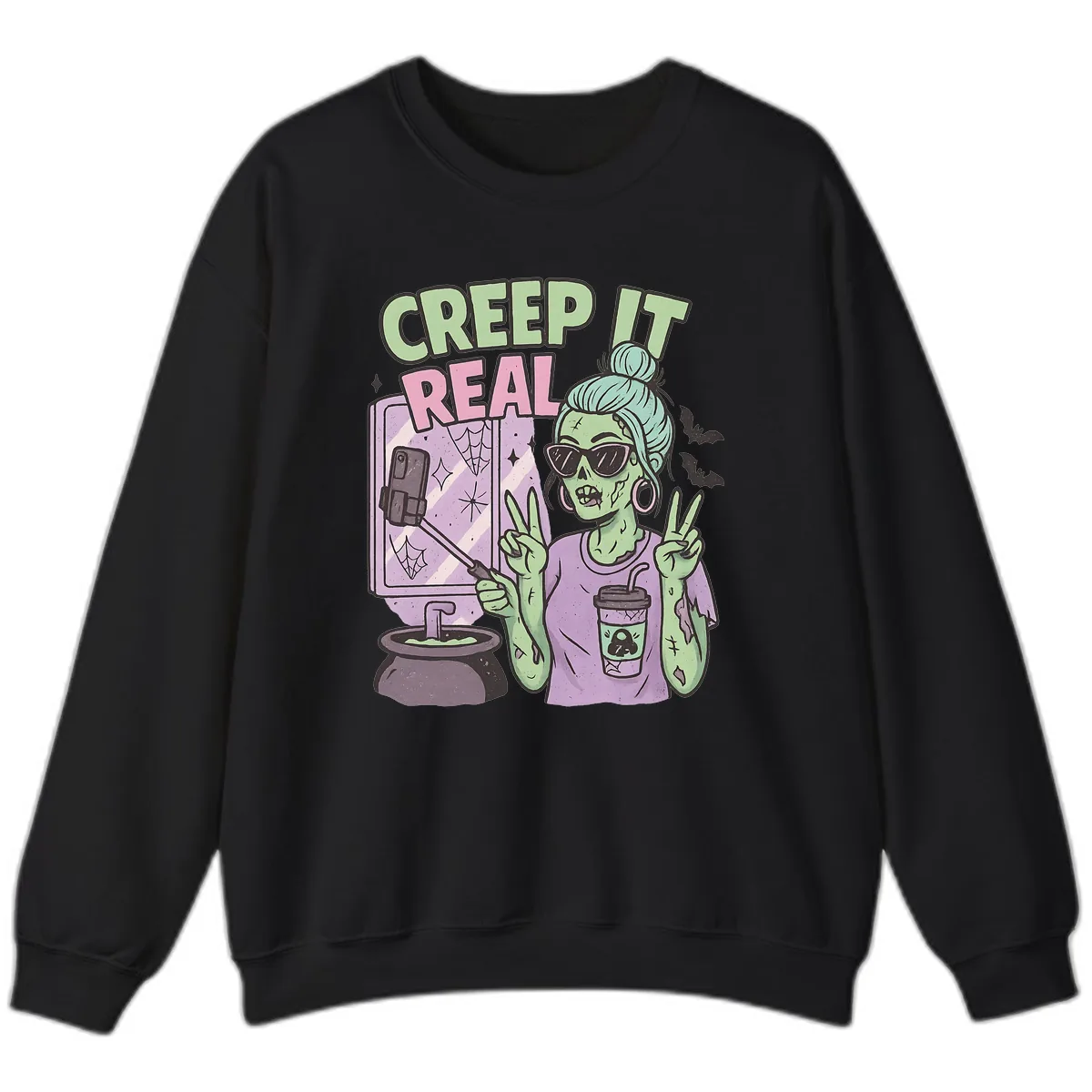 Creep It Real Zombie Selfie Sweatshirt in Black