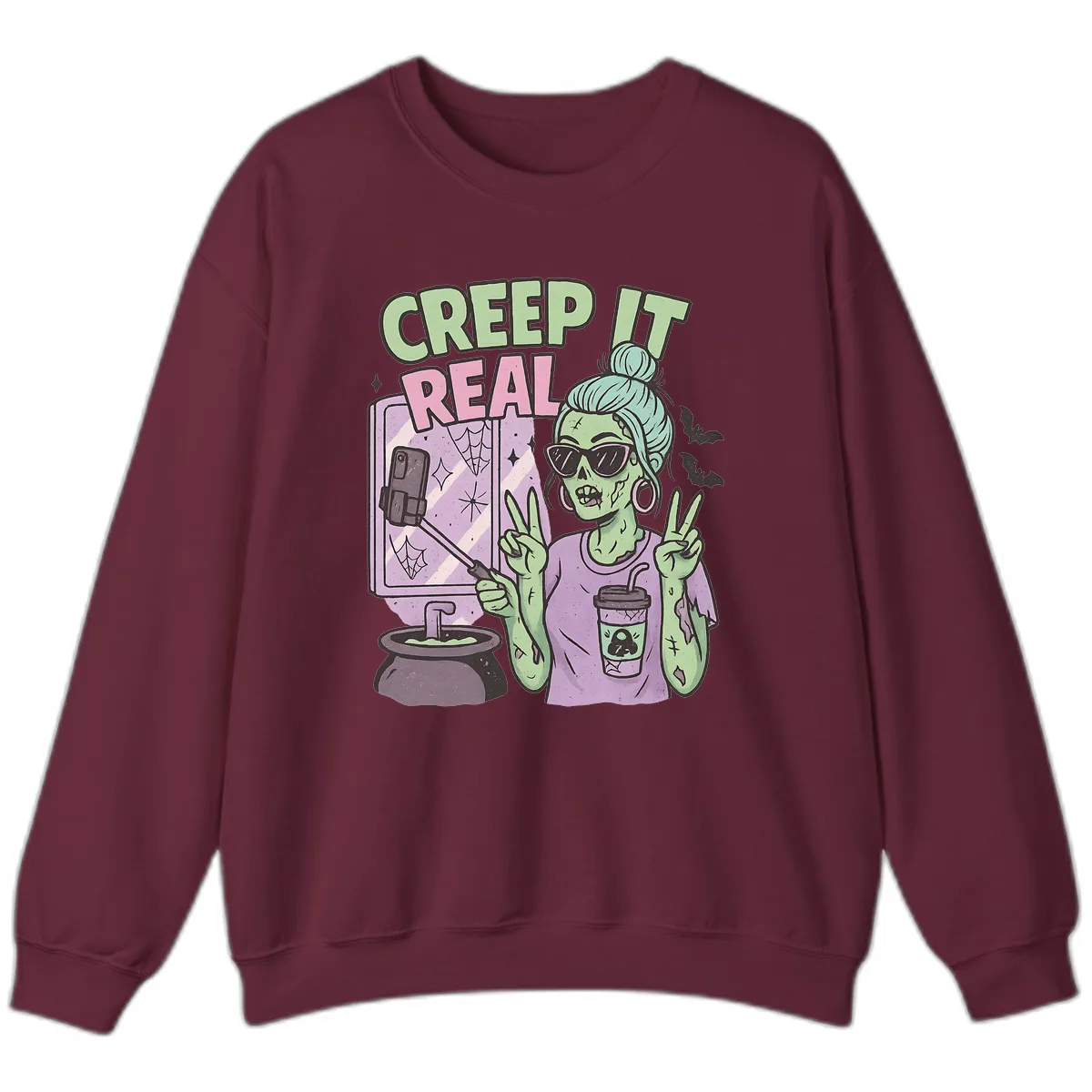 Creep It Real Zombie Selfie Sweatshirt in Maroon