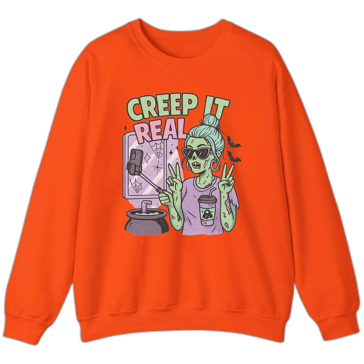 Creep It Real Zombie Selfie Sweatshirt in Orange