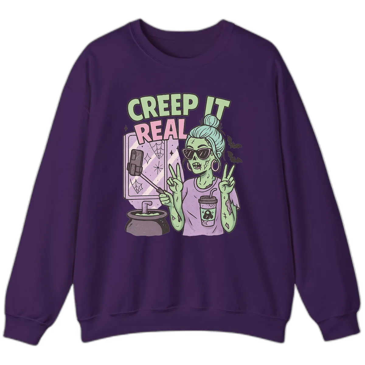 Creep It Real Zombie Selfie Sweatshirt in Purple