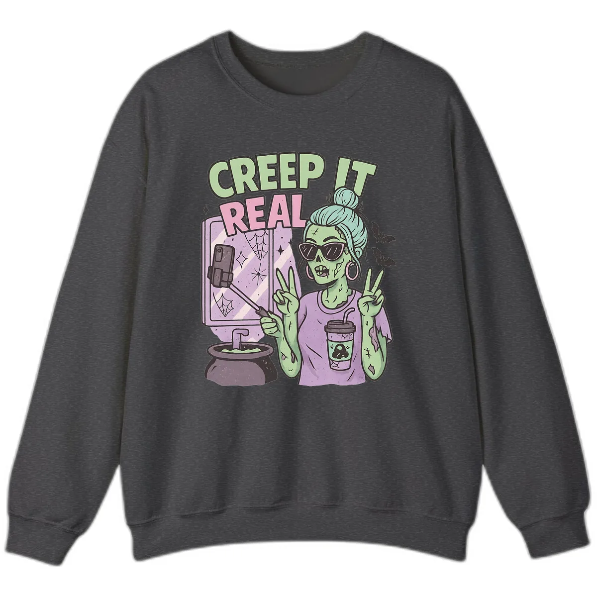 Creep It Real Zombie Selfie Sweatshirt in Dark Heather