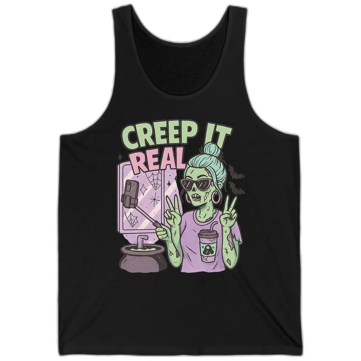 Creep It Real Zombie Selfie Tank in Black