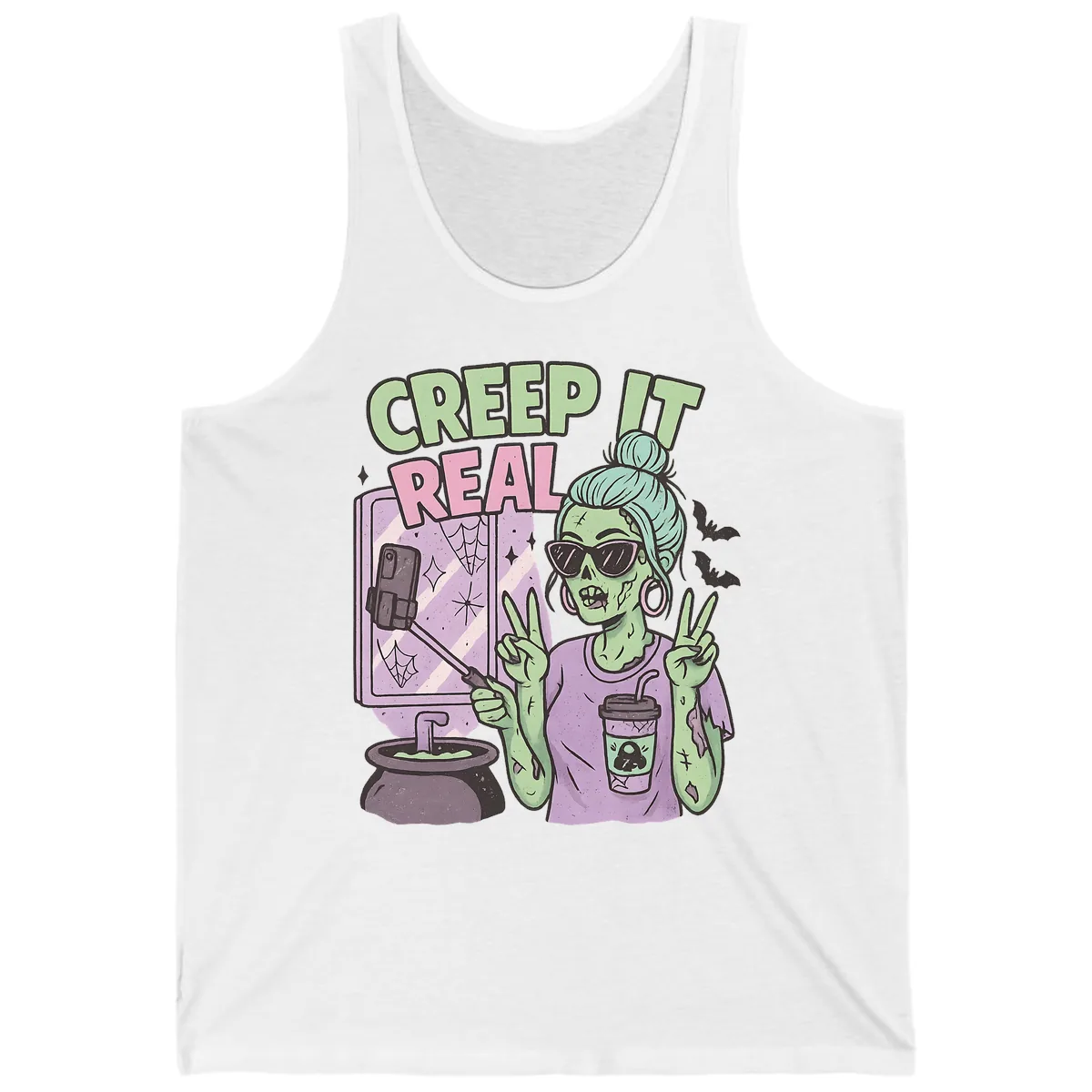 Creep It Real Zombie Selfie Tank in White