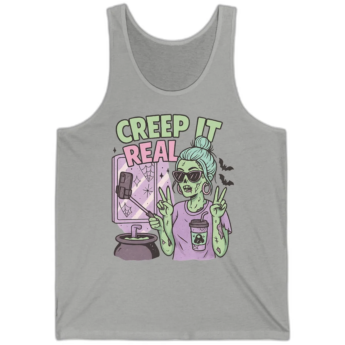 Creep It Real Zombie Selfie Tank in Athletic Heather