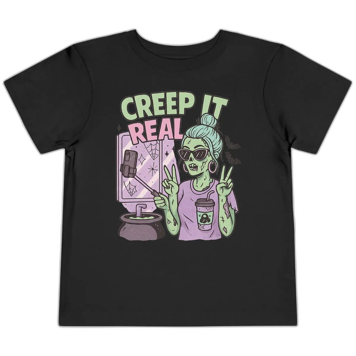 Creep It Real Zombie Selfie Toddler T-Shirt in Black