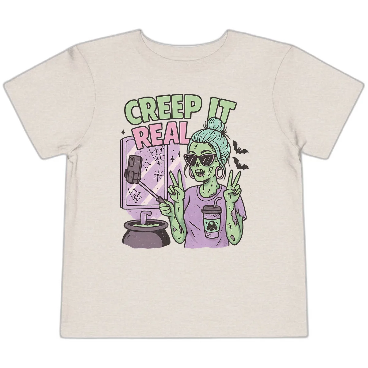 Creep It Real Zombie Selfie Toddler T-Shirt in Heather Dust