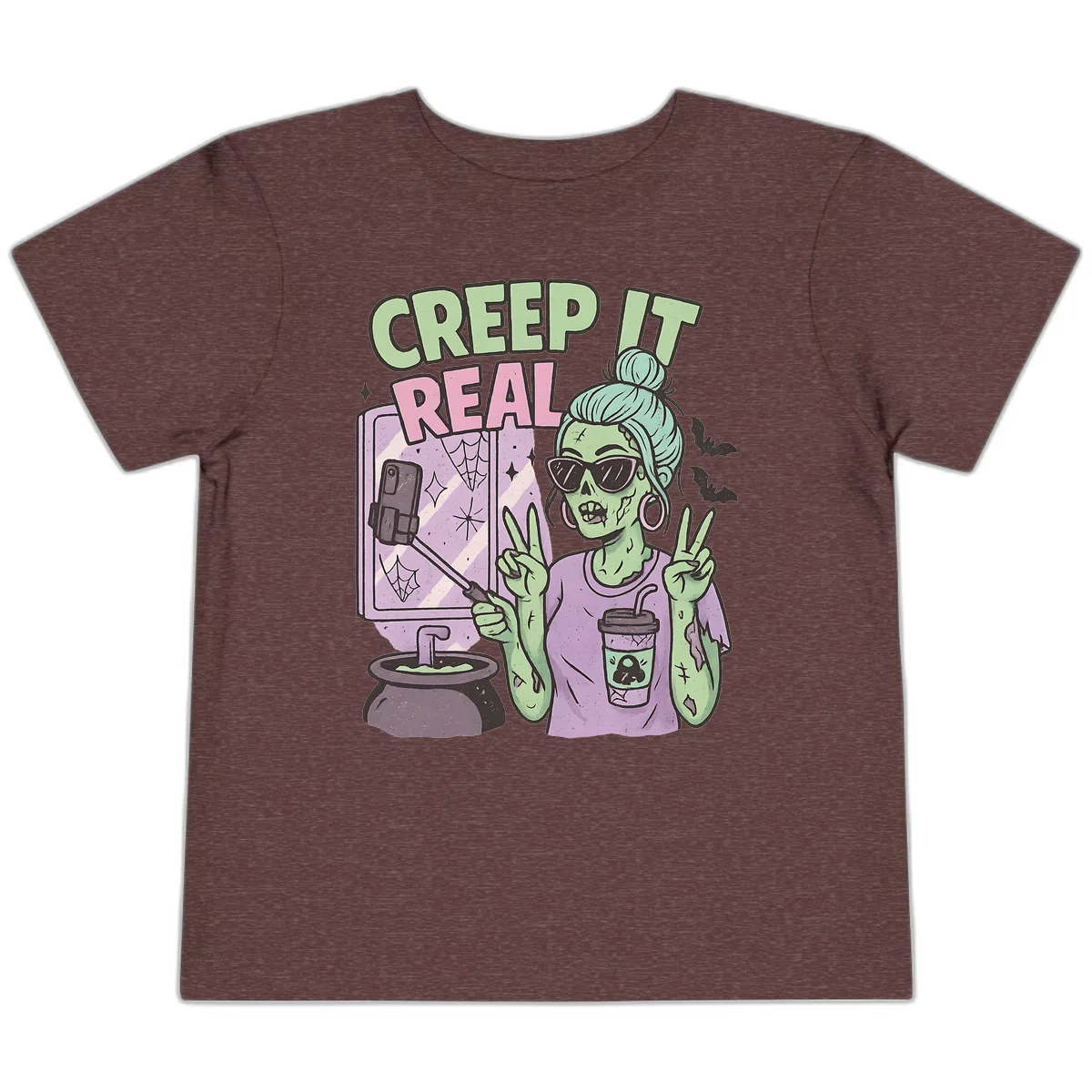 Creep It Real Zombie Selfie Toddler T-Shirt in Heather Maroon