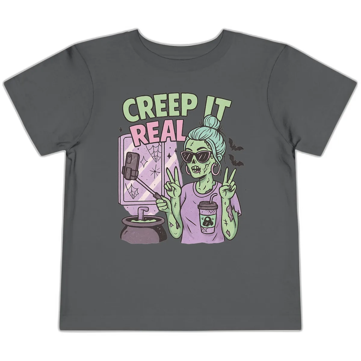 Creep It Real Zombie Selfie Toddler T-Shirt in Asphalt
