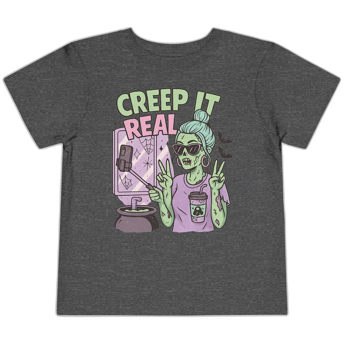 Creep It Real Zombie Selfie Toddler T-Shirt in Dark Heather Grey