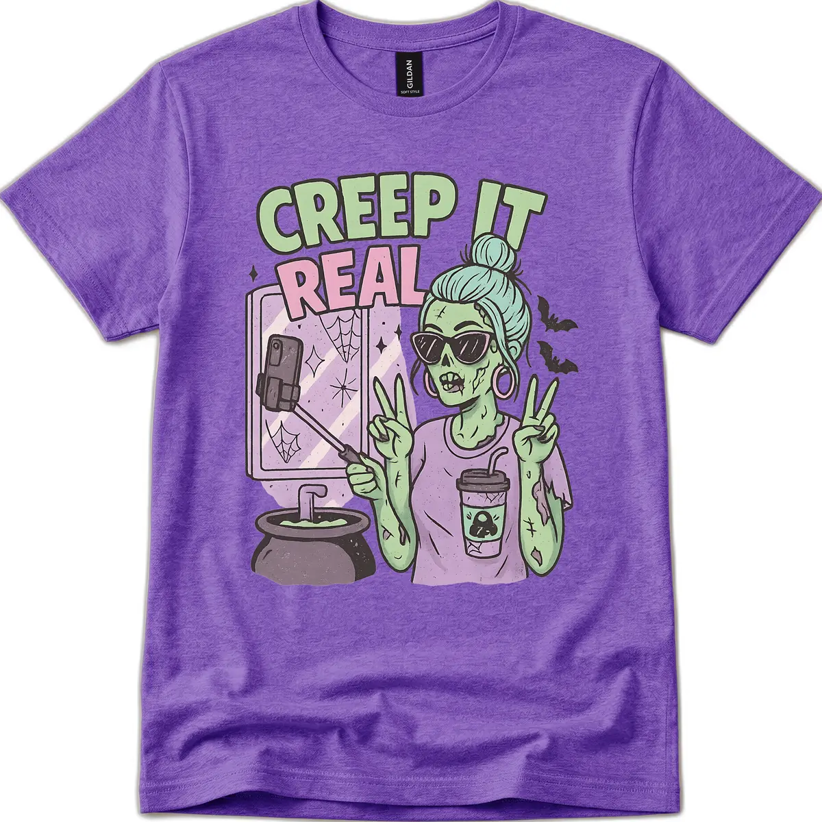 Creep It Real Zombie Selfie T-Shirt in Heather Purple
