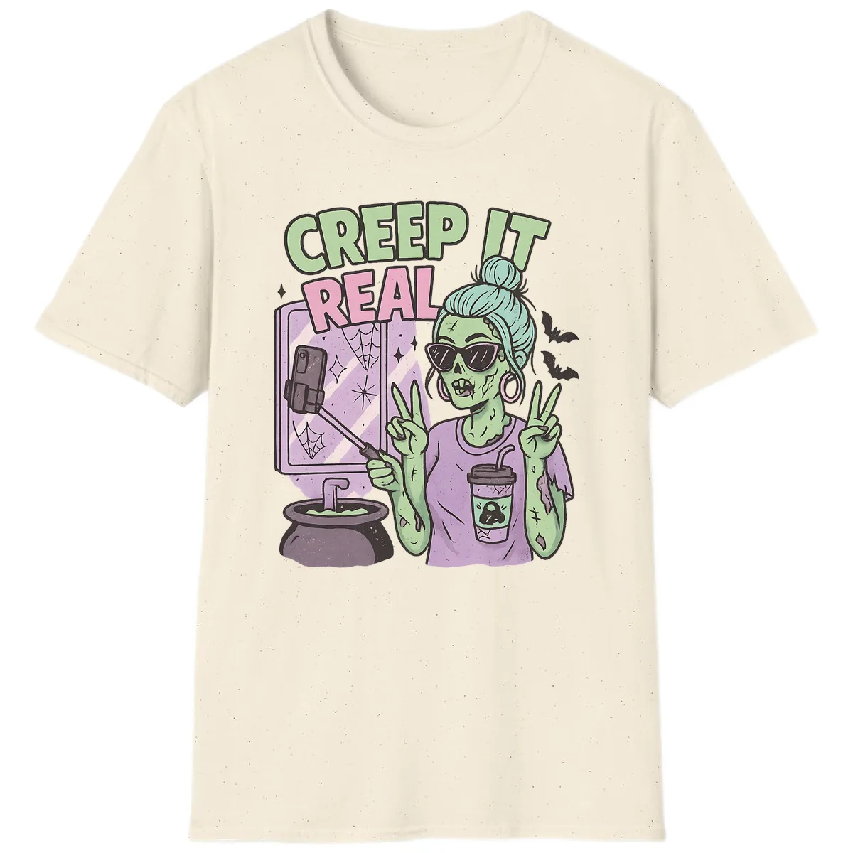 Creep It Real Zombie Selfie T-Shirt in Natural