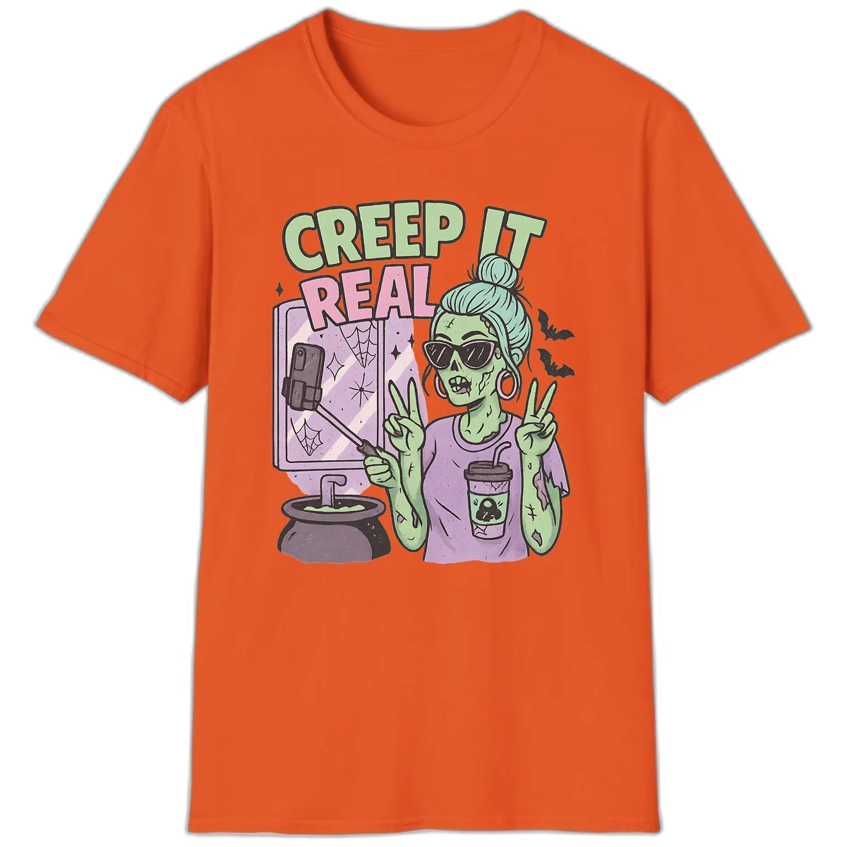 Creep It Real Zombie Selfie T-Shirt in Orange