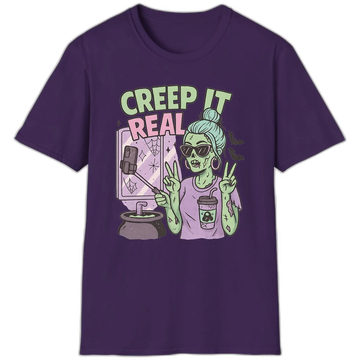 Creep It Real Zombie Selfie T-Shirt in Purple