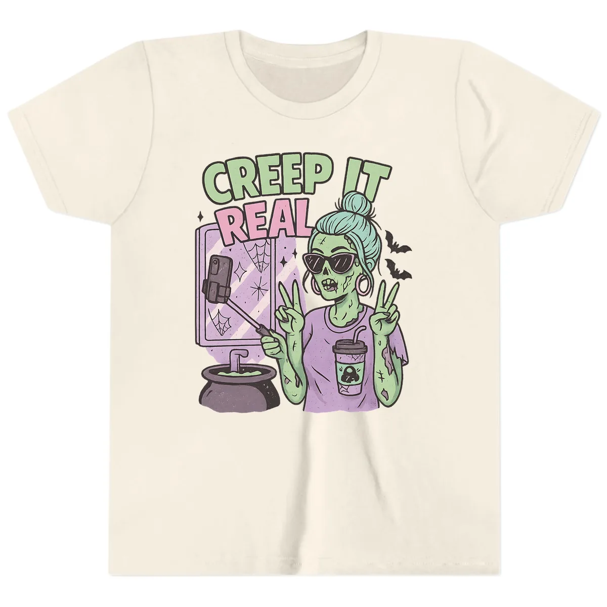 Creep It Real Zombie Selfie Youth T-Shirt in Natural