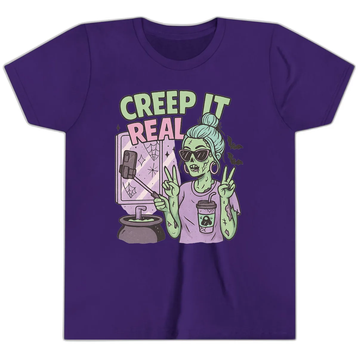 Creep It Real Zombie Selfie Youth T-Shirt in Team Purple