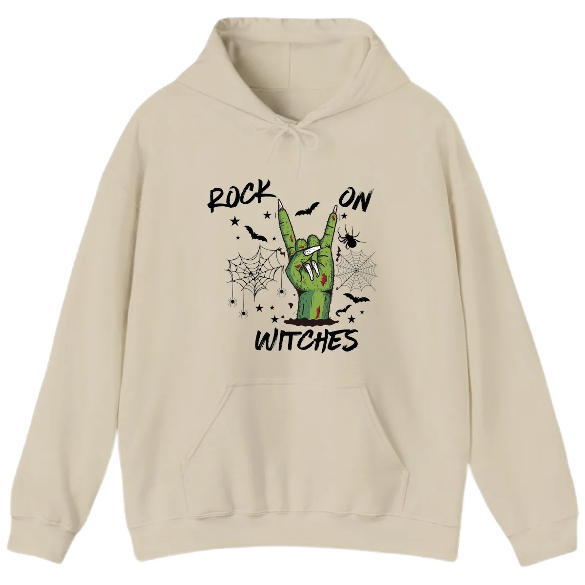 Rock On Zombie Hand Halloween Hoodie in Sand